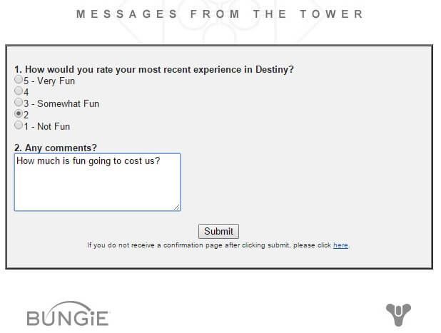 Survey message from Bungie