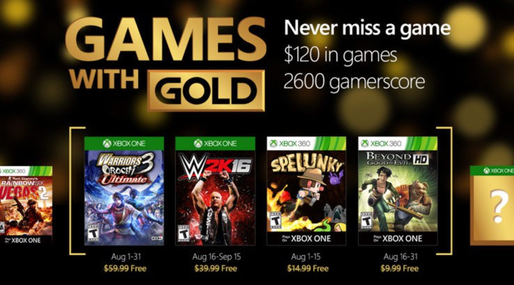 Xbox Games With Gold Revealed for August 2016